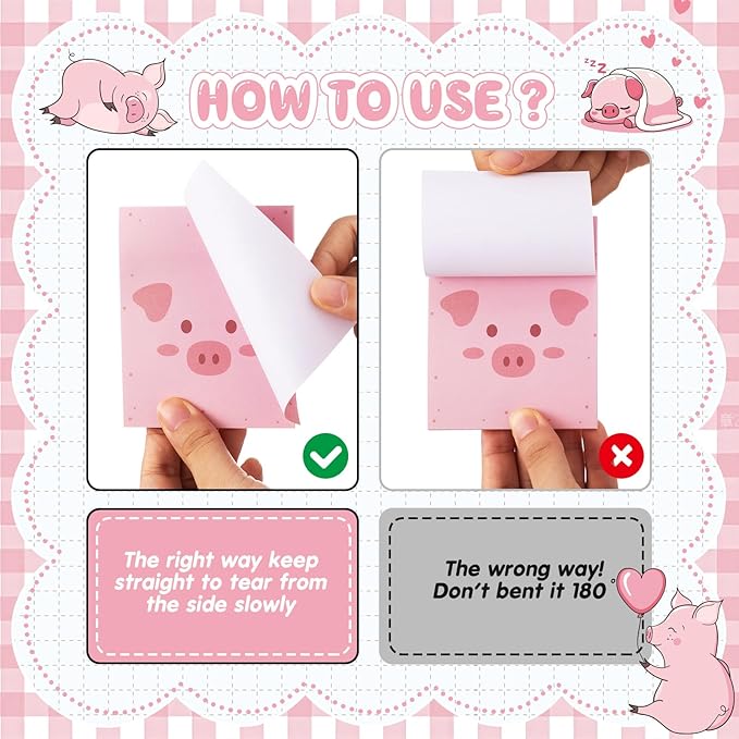 Sabary 9 Pads Cute Sticky Notes Animal Sticky Note Pads 3.15 x 3.94 Inches Colored Adhesive Memo Reminder Decor for Journal School Office Gifts (Pink Pig)