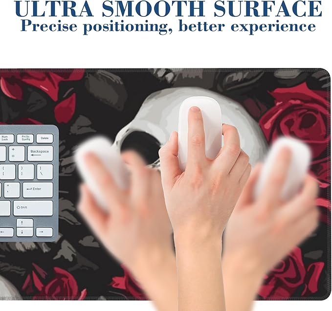 Large Gaming Mouse Pad for Desk Skulls and Roses Big Desk Mat Extended Mousepad with Stitched Edge and Non-Slip Base Long Computer Keyboard Mouse Mat for Home Office Work, 11.8 x 31.5 Inch