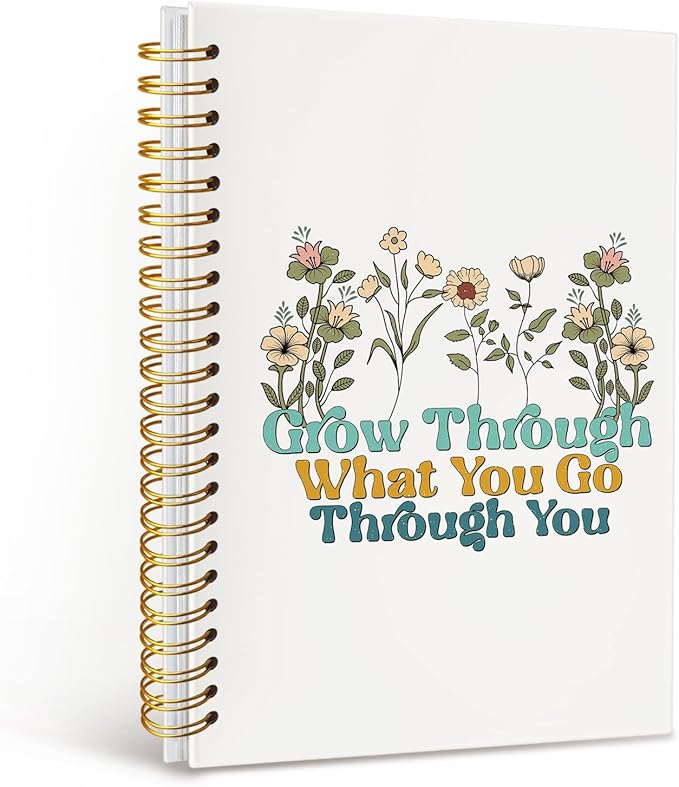 MOFUYU Aesthetic Spiral Notebook Journal For Women,Cottagecore Note Book,Floral Inspirational Motivational Notebook,Mental Health Journal for Women 5.5x8.3