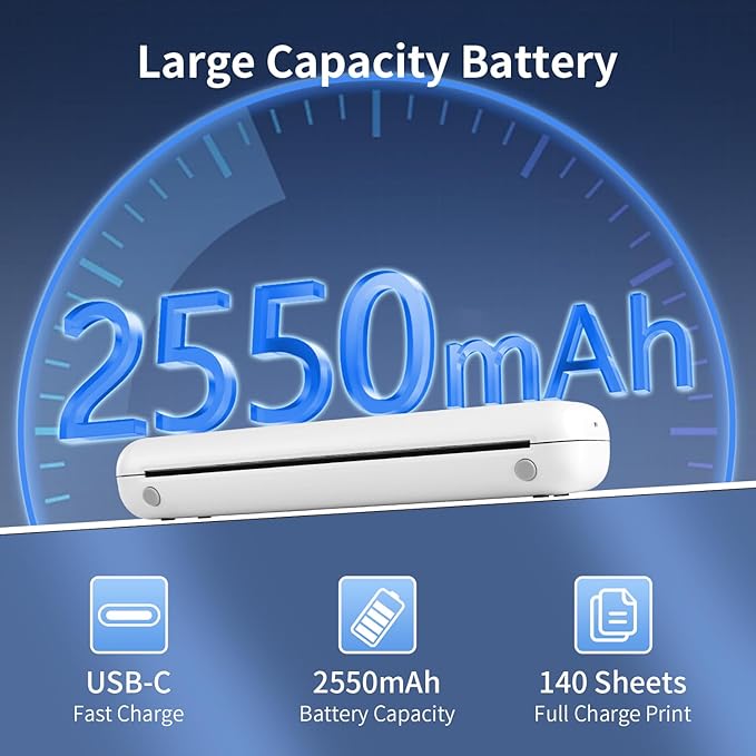 Rongta Portable Printers Wireless for Travel, 300DPI WiFi & Bluetooth Mobile Thermal Inkless Printer for School/Office/Home Use, Compatible with Android,iOS & Laptop (White)