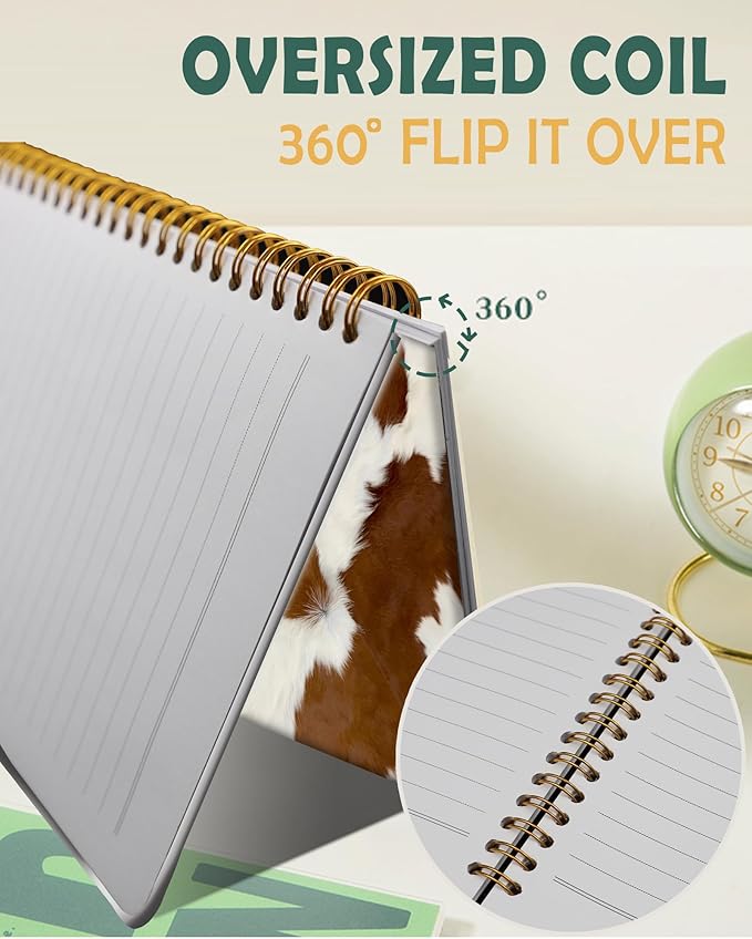 Ruled Spiral Writing Notebook,A5 Hardcover Lined College Journal for Women,Strong Twin-Wire Binding with Premium Paper,8.4" X 6",Perfect for School,Office,Home(Western Fur Cow)