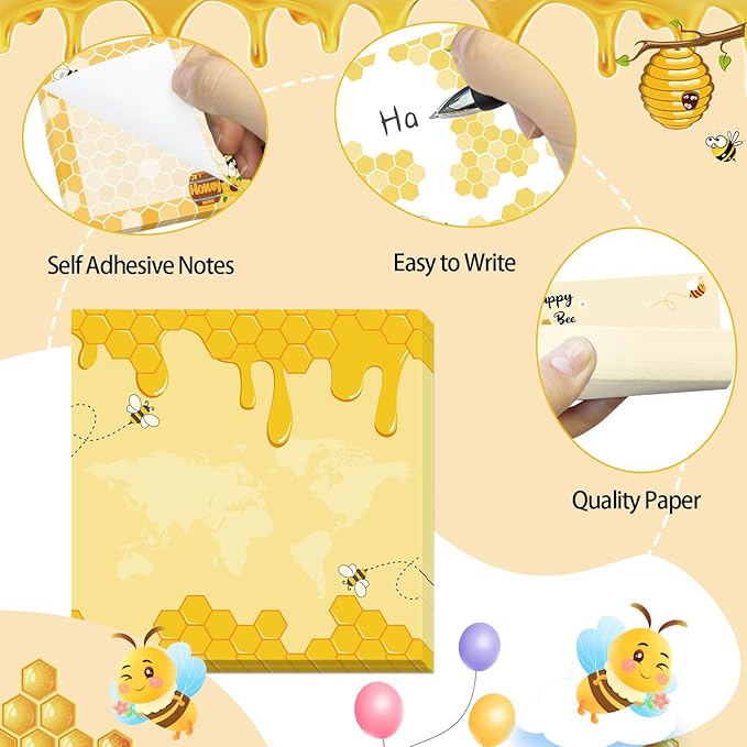 600Pcs Bee Sticky Notes, Self-Stick Bee Note Pads to Do List Memo Pads Cute Sunflower Bee Memo Notes Message Reminder for Bee Lovers Spring Summer Office Home School Supplies