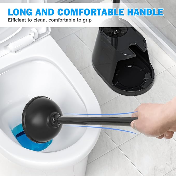Toilet Plunger and Brush Set, Bowl Brush and Heavy Duty Toilet Plunger with Ventilated Holder, 2-in-1 Toilet Brush and Plunger Combo for 5.3-inch Toilet Drain Bathroom Deeply Cleaning