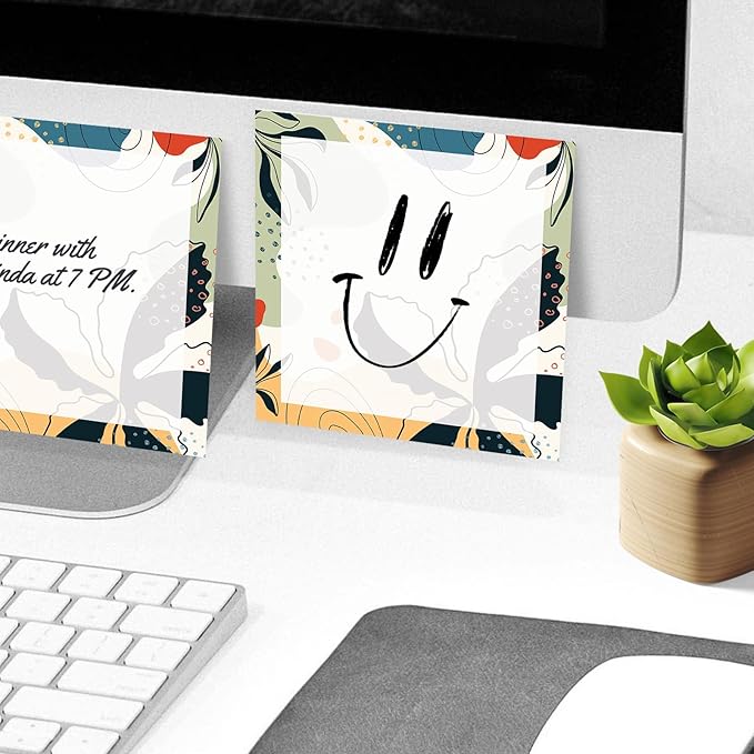 Sticky Notes, 2 Pads, 3x3 inches, Cute Colorful Fun Self-Stick Note Pads, Easy Post, Strong Adhesive Notepad Abstract Plants