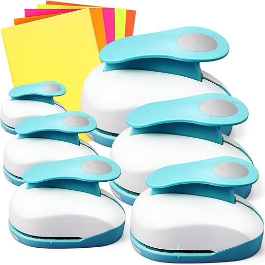 Chengu 6 Pcs Circle Punch Set 3in/2in/1.5in/1in/0.6in/0.3in Scrapbook Hole Punchers Crafting with 10 Sticker Paper Round Cutter Scrapbook for Office Supplies DIY Albums Photos