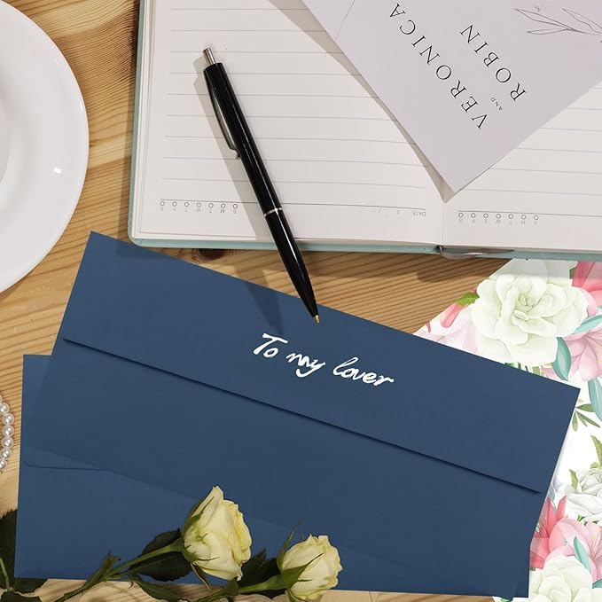 50 Pack Navy Blue #10 Business Envelopes, Standard Envelopes Self Seal, 4 1/8 x 9 1/2 Inch Letter Size Business Mailing Envelopes for Checks Invoices Statements Baby Shower Wedding Birthday Graduation