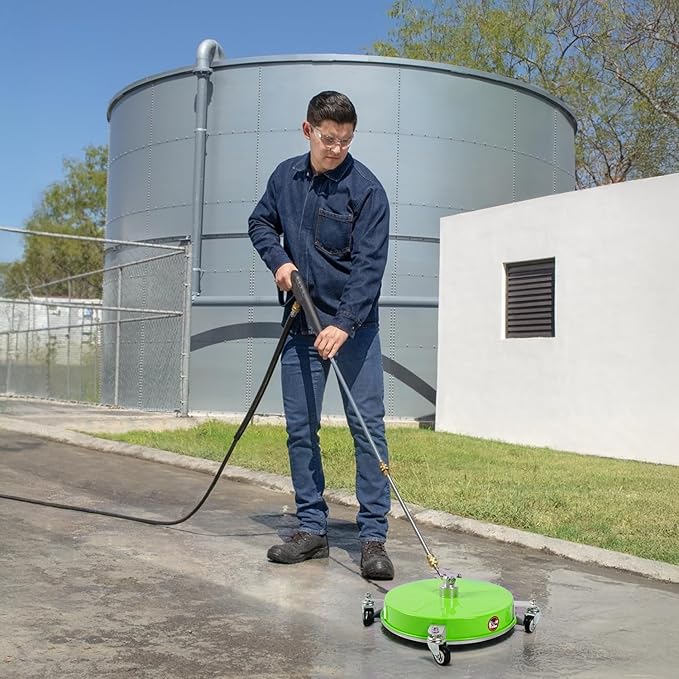 16" Pressure Washer Surface Cleaner with 4 Wheels, Coated Green Stainless Steel Power Washer Surface Cleaner for Driveway Sidewalk Patio, 1/4" Quick Connector 2 Extension Wand, 4000 PSI