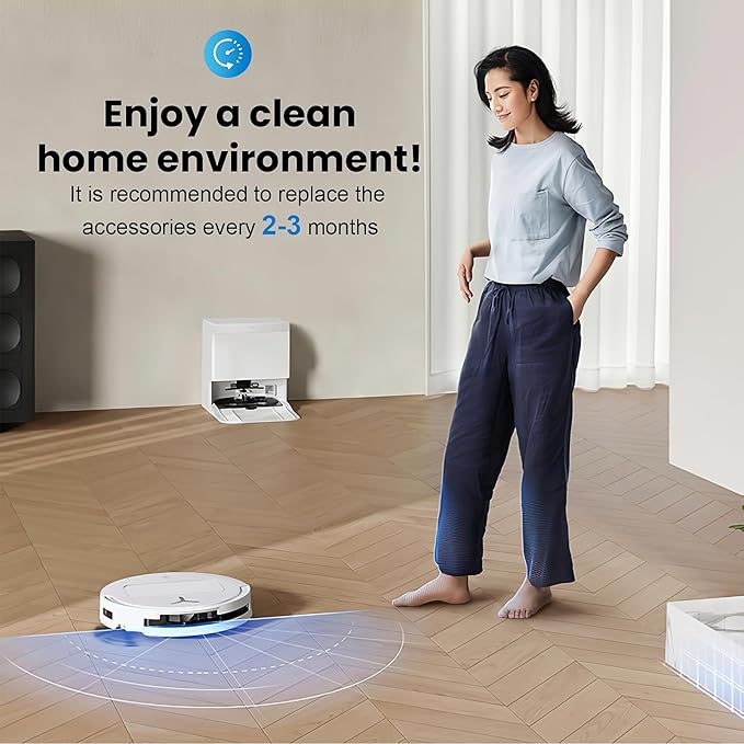 24 Pcs Replacement Parts for Ecovacs Deebot T50 Pro Omni / T50 Pro Omni Gen2 / T50 Omni Robot Vacuum, Include 1 Main Brush, 6 Dust Bags, 4 Filters, 6 Side Brushes, 6 Mop Pads and 1 Cleaning Tool