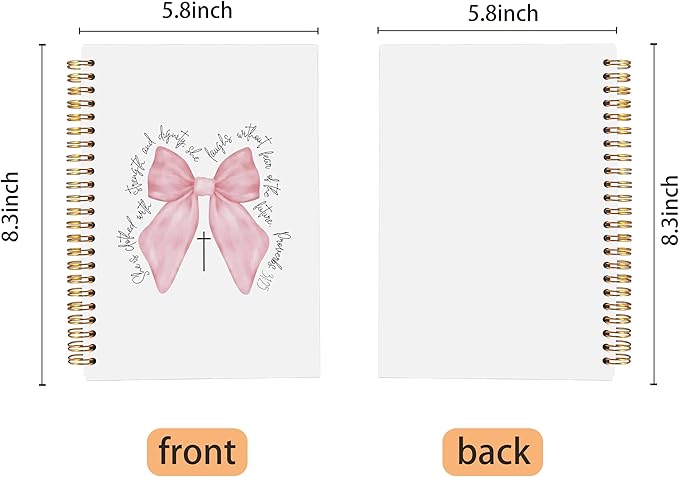 Strength and Dignity Christian Notebook Journal, Coquette Pink Bow Notebook Journal, Christian Gifts for Women Faith, Bible Journaling Notebook, Preppy Gifts, Spiral Notebook 5.5x8.3 Inch