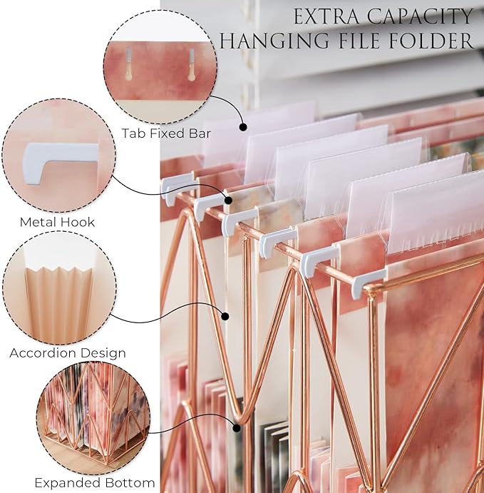 Y YOMA Letter Size - 6 Pack Extra Capacity Hanging File Folders with Pocket Accordion Decorative File Folder Cute Colored Expandable Folder for Office with 1/5-Cut Adjustable Tabs, Tie-dye Pattern