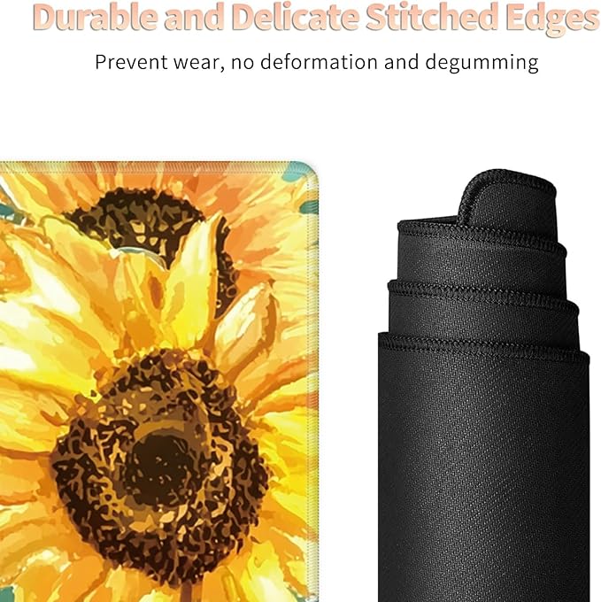 Desk Mat Large Gaming Mouse Pad (31.5x11.8 inch) with Stitched Edges, XL Mouse Pad +Coaster, Extended Mouse Mat Keybroad Mousepad Non-Slip Rubber for Gamer Men Women, Pig Sunflowers