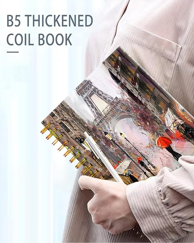 iampanda Spiral Journal Notebook,Strong Twin-Wire Binding with Premium Paper for Girl Women,60 Sheets A5 College Ruled Notebook/Journal,Perfect for School Office Home Gifts,Paris Street Art Painting