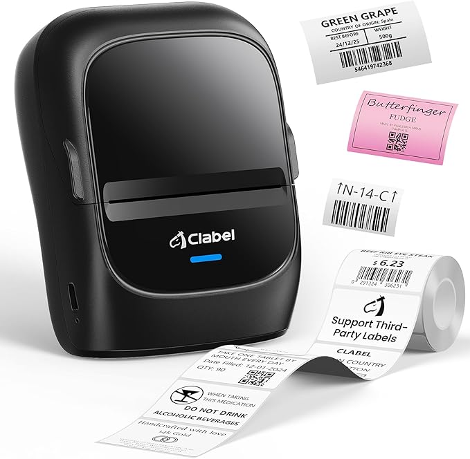 CLABEL Label Maker Machine with Tape: 221B Thermal Inkless Label Printer 2 Inch Mini Portable Bluetooth Handheld Sticker Barcode Labeler Compatible with Phone & PC for Small Business Retail Office