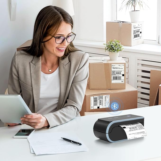 JADENS Bluetooth Thermal Label Printer, Wireless Label Printer with Built-in Paper Bin, Compatible with iOS, Android, Windows, Mac, Chromebook, Widely Used for Etsy, Ebay, Shopify, USPS