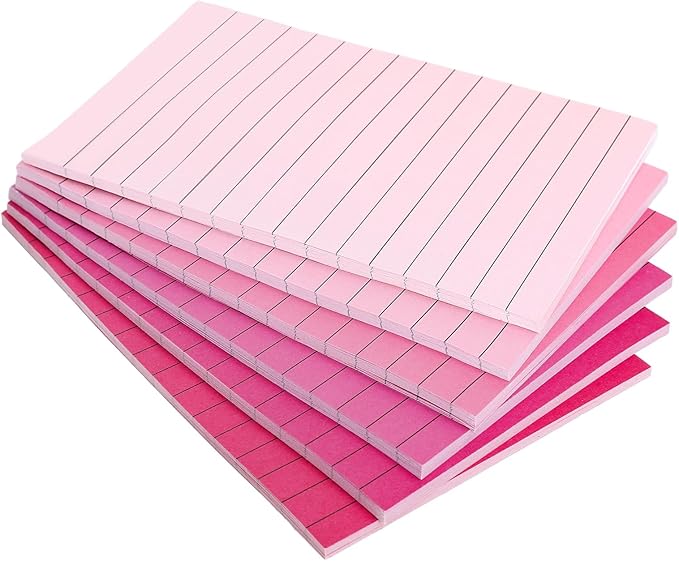 12Pcs Pink Lined Sticky Notes 6 Colors Gradient Pink Self-Adhesive Notepads Removable Memo Pad for Office School Home Supplies, 4 x 6 Inch
