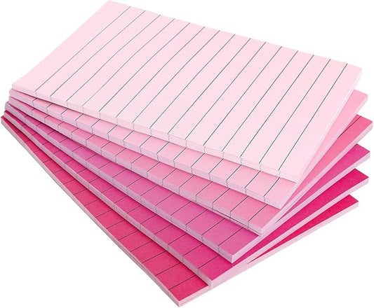 12Pcs Pink Lined Sticky Notes 6 Colors Gradient Pink Self-Adhesive Notepads Removable Memo Pad for Office School Home Supplies, 4 x 6 Inch