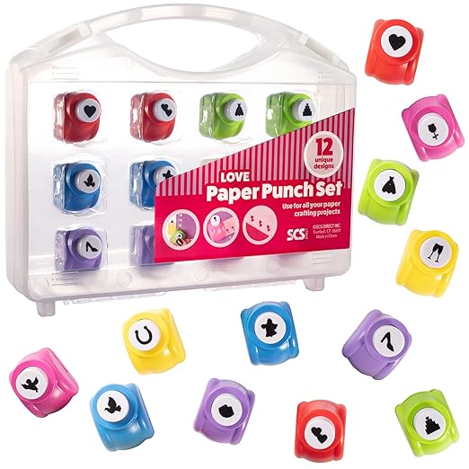 Love-Themed Scrapbook Paper Hole Punchers- 12 Different Designs w Carrying Case- DIY Your Own Cards, Confetti, Memory Books, Decorations, Gifts, Summer Camp Project- A Must Have Scrapbooking Essential