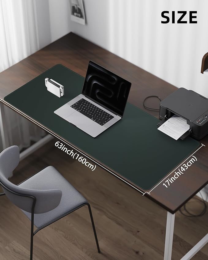 Extra Large Desk Mat - 63"x 17" Non-Slip Desk Pad for Office and Home - Ideal for Large Mouse Pad and Desk Mats on Top of Desks(Dark Green)