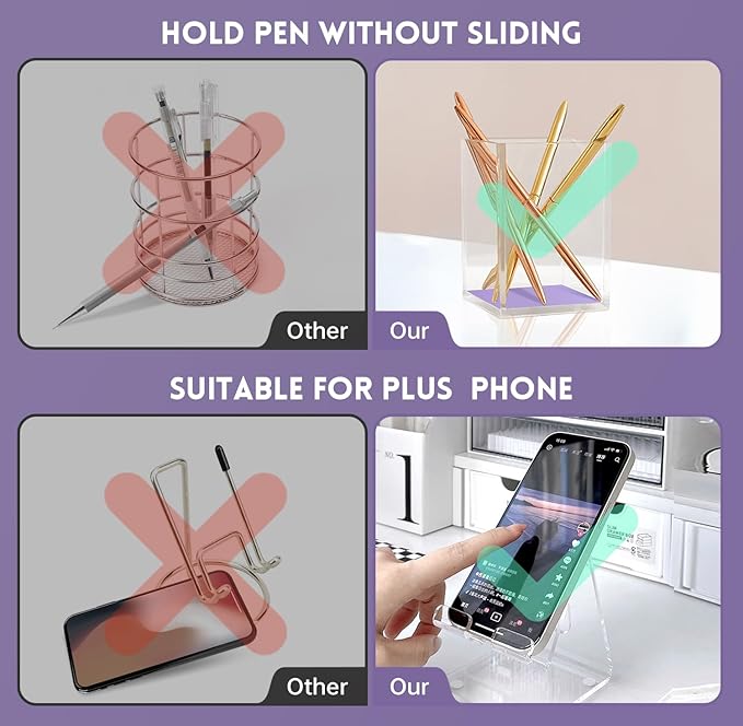 DRQ Purple Desk Organizers and Accessories Office Supplies, 10Pcs Set for Office with Stapler, Tape Dispenser, Pens, Pen Holder, Phone Holder, Tape, Ruler, 1 Box Staple, Scissors and 1 Box of Clip