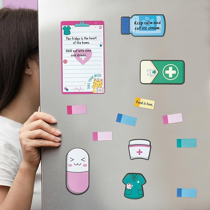 B1ykin Sticky Notes Set, Cartoon Theme Cute Self-Stick Notes Pad Teacher Appreciation Gifts， Self-Adhesive Writing Memo Pages Sticky to Do Notepad for Kids Employee School Office (Funny Nurse)