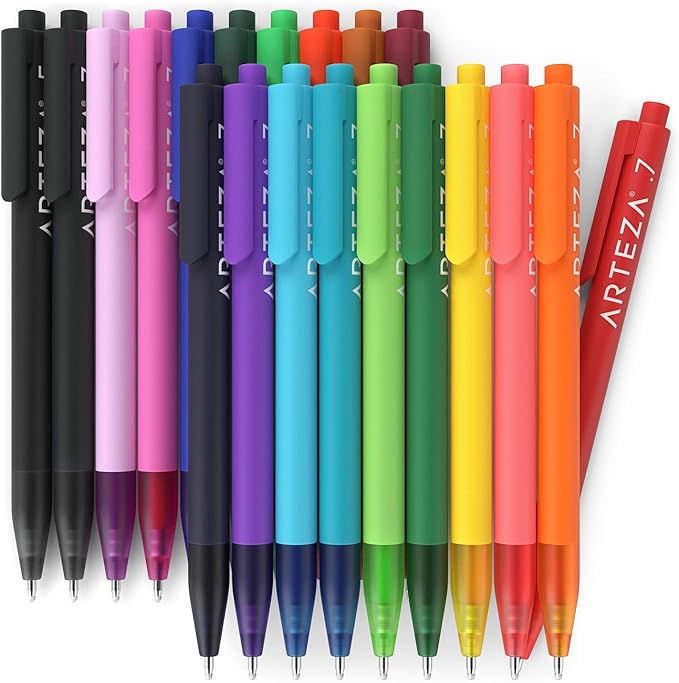 ARTEZA Gel Pens Colored Set of 20, Retractable Pens Assorted Colors for Writing in a Notebook, Journal, Planner