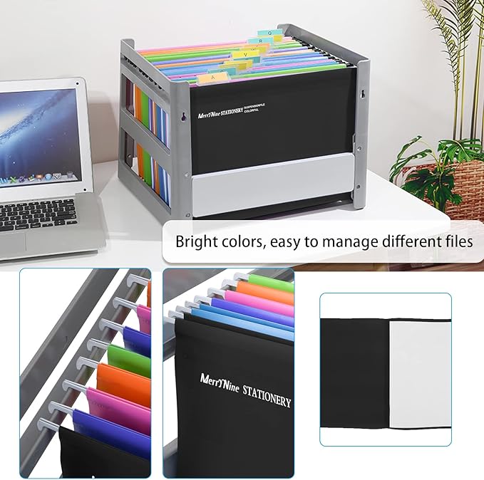 Merrynine Hanging File Folders Letter Size 15pcs, Polypropylene Filing Cabinet Folders Organizer with 1/5-Cut Tabs and Inserts, File Organizers for Office School Home Hospital, Black