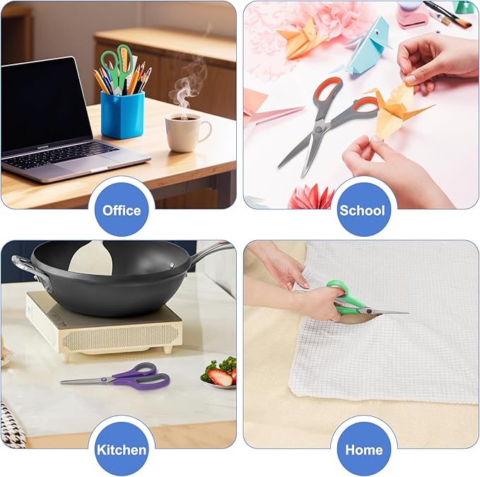 3 Pack All Purpose Scissors, 8.3" Stainless Steel Scissor With Ergonomic Soft-Grip Handles, Sharp Scissors Set for Office, School, Kitchen, Crafts, Sewing, Right/Left Hand(Green+Orange+Purple)