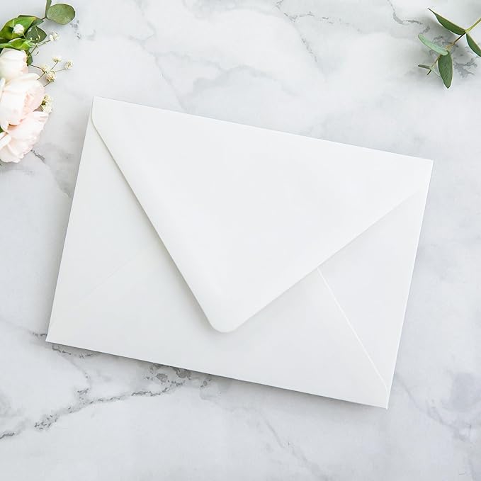 PONATIA 50PCS A7 Euro Flap Envelopes, 5.25 x 7.25'' Ivory Envelopes for Weddings Invitations, Photos, Postcards, Greeting Cards, Christmas Gift Cards, Acrylic Mailing (No Liner)