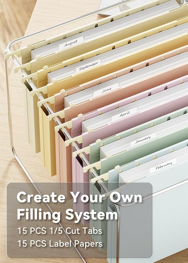 Ansook Plastic Hanging File Folders Letter Size,1" Expanding File Folder with Tabs,12 Pack File Cabinet Folders for Documents,Morandi Colored File Folders,Stay Organized for Home and Office Bulk File