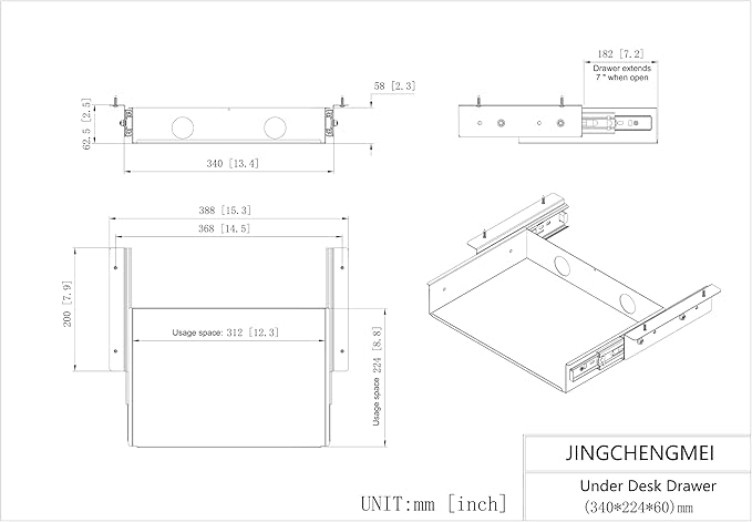 13 inch Under Desk Slide Out Storage Shelf, Sliding Under Desk Tray Drawer for Standing Desks, Workstations, Cabinet or Gaming