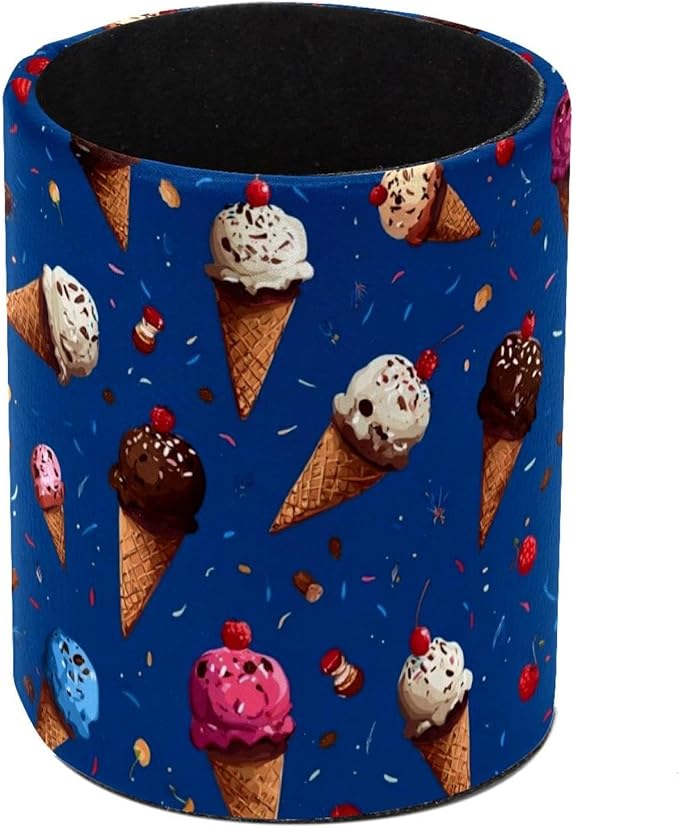 Leather Pen Holder for Desk Ice Cream Cone Pencil Cup Desktop Organizer Makeup Brush Holders Office Supplies for Home, Kids & School