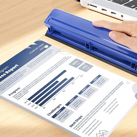 Eagle 3 Hole Punch, Desktop Heavy Duty Paper Puncher,12 Sheet Punching Capacity, All-Metal Construction(Blue)