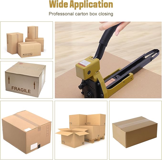 Carton Stapler Heavy Duty Manual Carton Closing Stapler with 100 Pcs Staples (1-3/8-Inch Crown, 3/4-Inch Length), Industrial Staple Tool for Sealed Boxes, Cartons, Corrugated Cardboard
