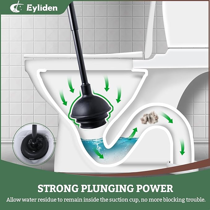 Eyliden 2 Pack Toilet Plunger & Brush Set, Upgrade 3-Step Suction Cup - Ultra-Tight Seal, Durable, Space-Saving Toilet Deep Cleaning Combo with Holder, Bathroom Essentials (2 Pack, Black)