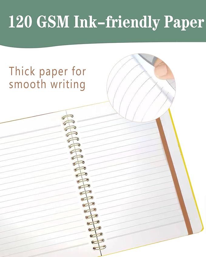 Spiral Journal Notebook, A5 Cute Notebooks for Women Men, College Ruled Hardcover Notebook for Work & Note Taking, 60 Pages Double-Wire Journals for Writing, Yellow Snake