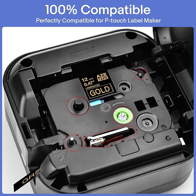 GREENCYCLE 3 Pack Compatible for Brother Ptouch Label Maker Tape TZe TZ Tape TZe-334 TZ-334 12mm 0.47 Laminated Gold on Black TZe334 TZ334 Label Tape for PT-D600VP PT-P750W PT-2730VP PT-D450