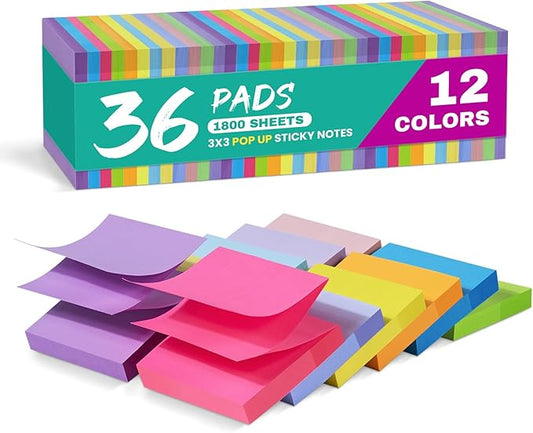 Pop Up Sticky Notes, 36 Pads, 3x3 inches, Soft Pastel Self-Stick Note Pads, Perfect for Office, Study, and Daily Life Organization - Soft Pastel