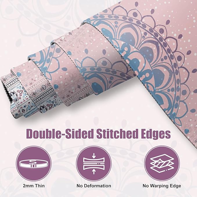 Pink Rug Desk Mat Retro, Large Desk Matt for Desktop, CuteDesk Pad Mat, XXL Big Mouse Pad, Anti-Slip Mousepad with Stitched Edges, Keyboard Pad MouseMat Cover for Computer 35.4×15.7 in