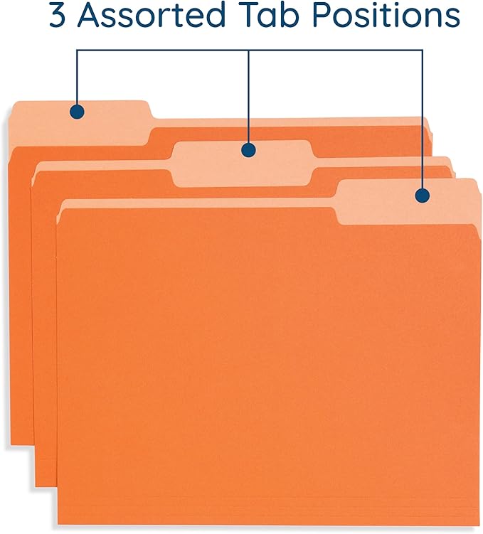 100 Blue Summit Supplies Orange File Folders Letter Size 1/3 Cut 100 Pack - Durable 11pt Two-Tone Paper, Orange Folders Bulk, Orange Manila Folders for Office and School