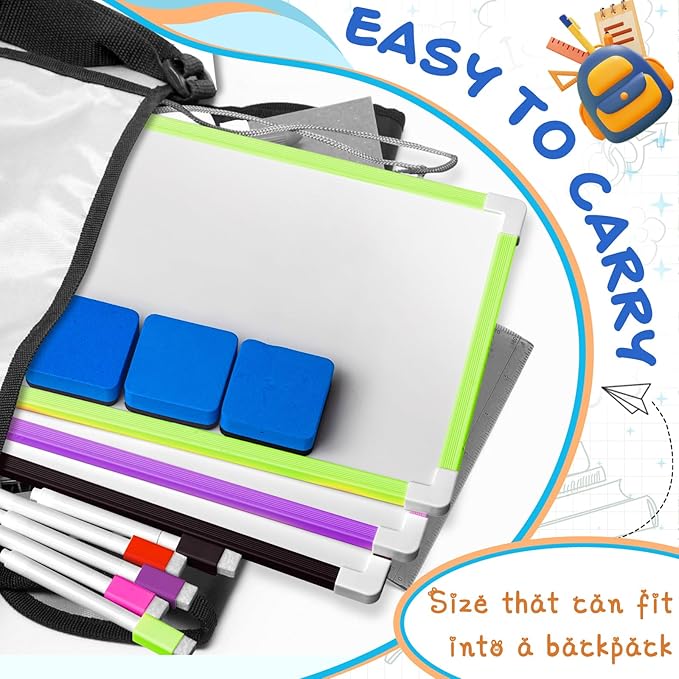 Colarr 6 Set Hanging Magnetic Dry Erase Board 8'' x 12'' Small Double Side White Board for Kid, Education Classroom Bulk, Mini Whiteboard Drawing Writing Lapboards for Student Kid to Do List Notepad