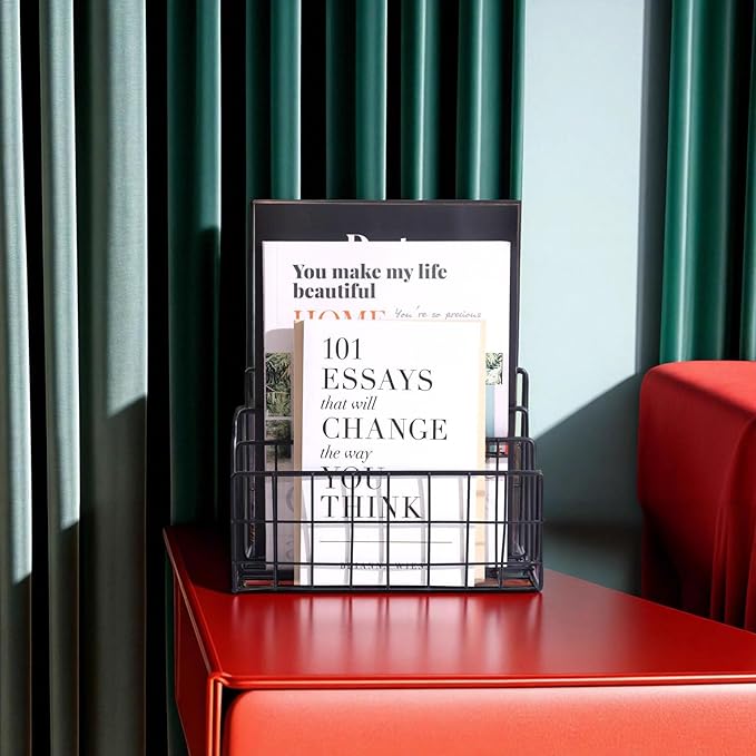 File Folder Organizer for Desktop,3 Section Metal Vertical magazine Stand Holder,Paper tray/Mail countertop/Record/Letter/Book Rack Sorter Holders,Desk organizers and accessories & office supplies