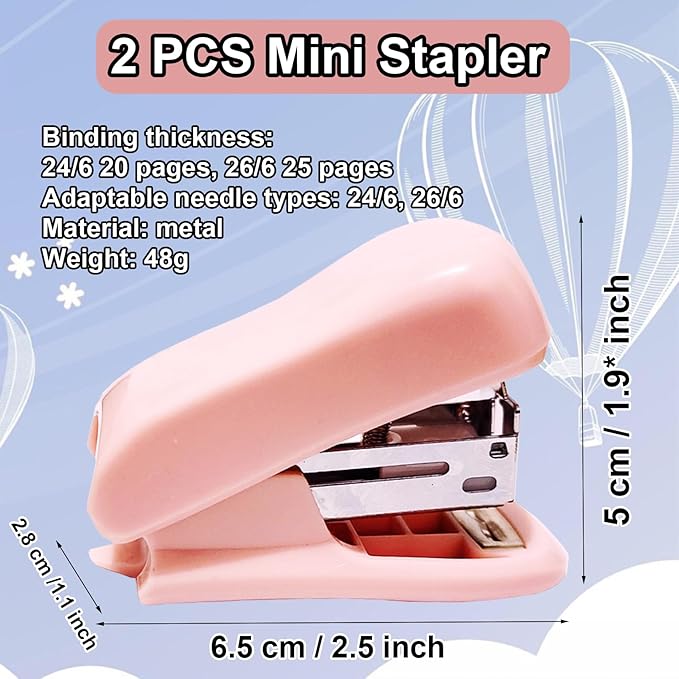 Mini Stapler with Staples & Remover, 25 Sheet Capacity, 2800 Standard Staples, Cute Pink & Green