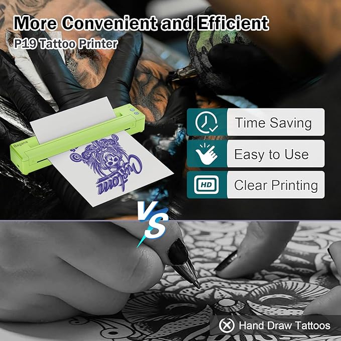 Bagana Tattoo Transfer Printer Thermal Bluetooth Wireless Temporary Tattoo Stencil Printer Machine Kit for Tattoo Artists & Beginners