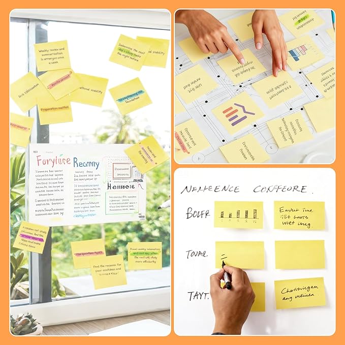 960 Sheets 3 in x 5 in Large Sticky Notes, 76 x 127 mm 6 Pads Assorted Self-Stick Pads for Notebook,Office,School and Home,80 Sheets/Pad (12 Pads Yellow)