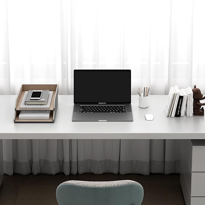 Leather Letter Tray, Thipoten Stackable Desk Organizer Holder for Office Supplies, Paper, File, Magazine, Perfect Office Organization for Desktop (Grey)