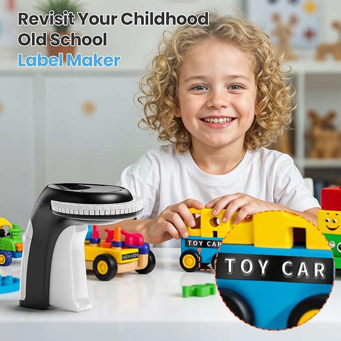 Vixic Embossing Label Maker, Manual Label Maker Emboss, Vintage Embossed Label Makers Machine with Tapes, Old School Labeler with 5 Rolls 3D Black Tapes for Home DIY & Crafting Kids School Items