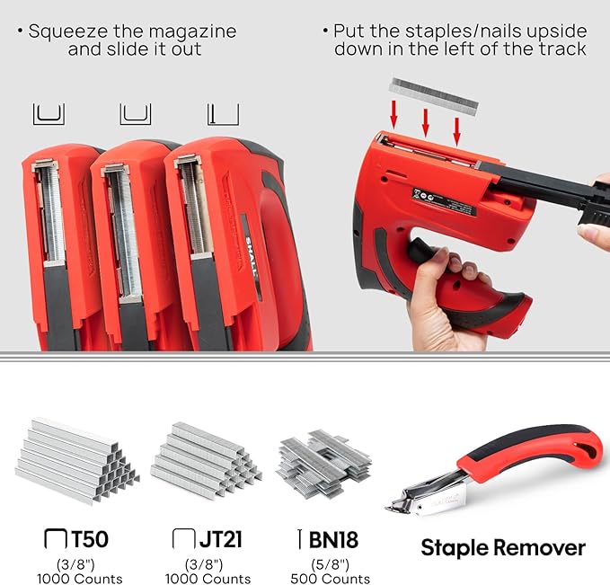 SHALL Electric Staple Gun, 3 in 1 Cordless Upholstery Stapler Nail Gun for Wood, 4V Rechargeable Brad Nailer Kit w/ 2500 Staples Nails, Staple Remover & Fast Charger for Crafts, DIY, Decoration