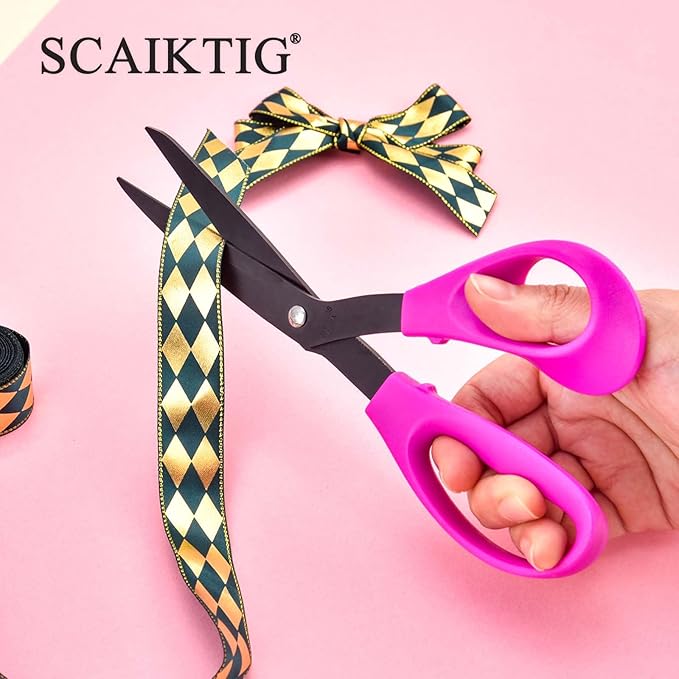 8.5‘’ Bent Fabric Scissors All Purpose Sharp Heavy Duty, Bent Shears for Sewing Crafting Cutting Clothes, Felt, Leather, Paper Supplies, Purple Handle and Black Titanium Coating Blades