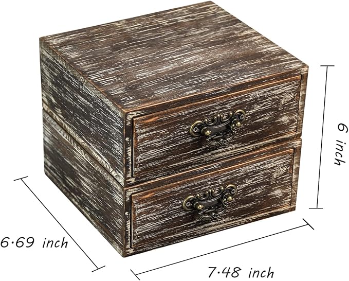 Office Desk Organizer Drawers Dark Brown Vintage 2pcs/set Small Wood Desktop Storage Box Farmhouse Kitchen Countertop Organizer Makeup Storage Box for Workspace Home Toiletries Supplies Vanity