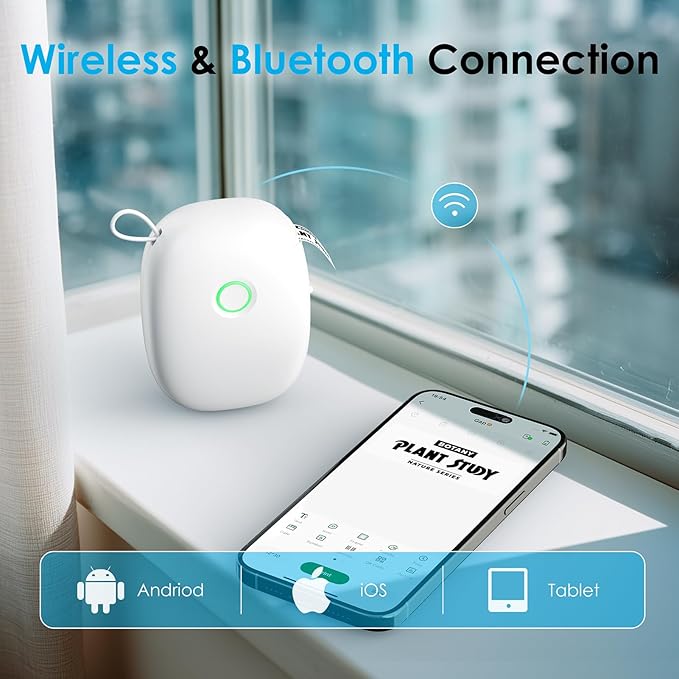 Mini Label Maker Machine with Tape – L13 Portable Bluetooth Label Printer, Wireless Thermal Sticker Maker for School, Home, and Office – White